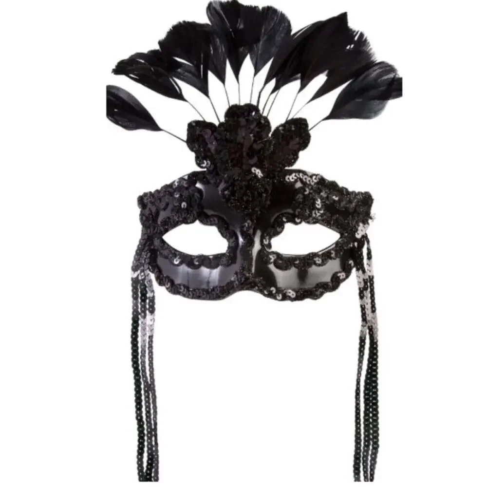 Masquerade Mardi Gras Costume Mask Black Sequins Dark Academia Cosplay Halloween
